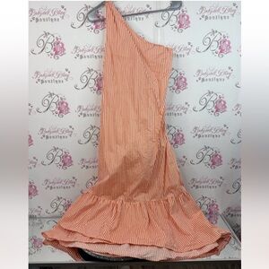 Fourteenth place one shoulder dress, long, Asymmetrical Striped Orange dress